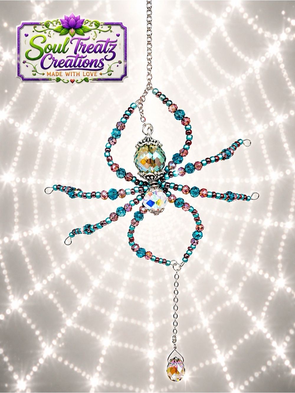 Soul Treatz Creations Teal and Purple Beaded Wall Hanging Art
